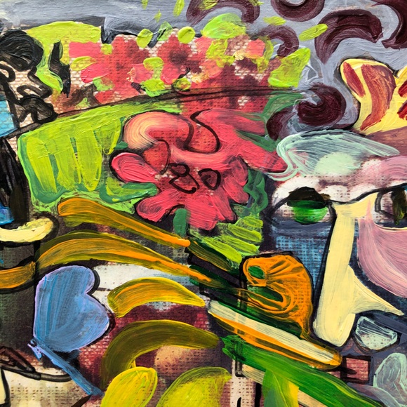 “Apple Picking” original abstract acrylic painting matted 11x14” signed artwork - Picture 7 of 7